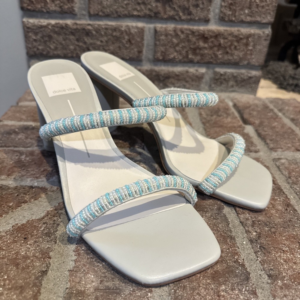 Dolce Vita Womens Nolah Beaded Sandals Mint Multi Leather Block‎ Heel Slides 8.5